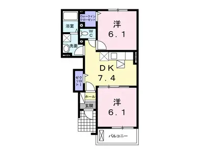 プルメリア ガーデン C(2DK/1階)の間取り写真