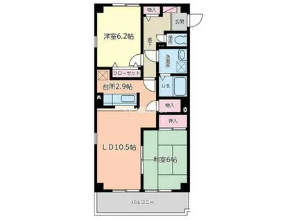 フォブール春日III(2LDK/3階)の間取り写真