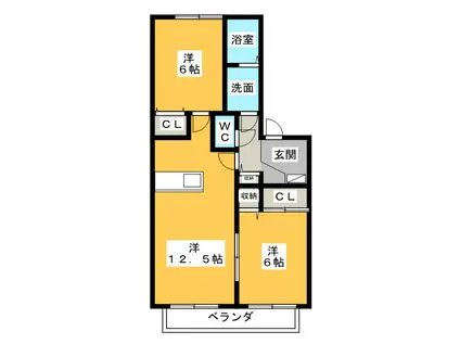 デルニエ(2LDK/2階)の間取り写真