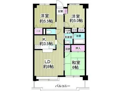 ベルグプレシャデス船橋(3LDK/2階)の間取り写真