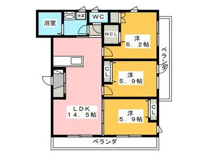 オリオン(3LDK/3階)の間取り写真