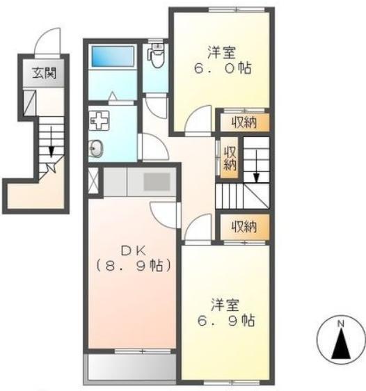 CASA I(2DK/2階)の間取り写真