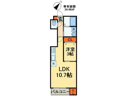 カーサスミレ(1LDK/2階)の間取り写真