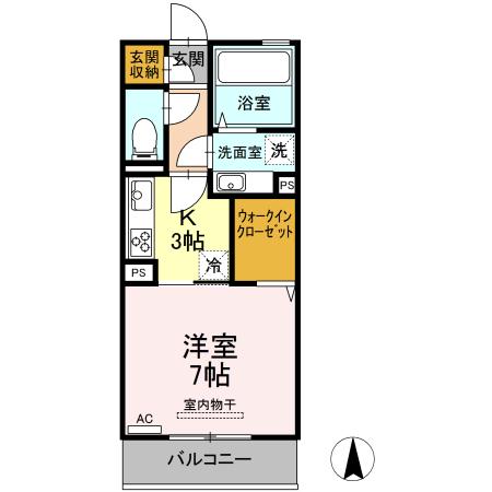 熊本市電健軍線 健軍町駅 徒歩71分 3階建 築6年(1K/3階)の間取り写真