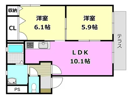 サニーハイム五十鈴II(2LDK/1階)の間取り写真