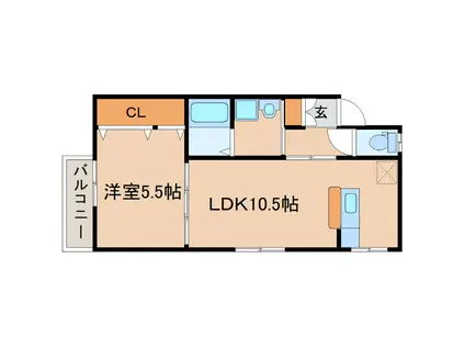 フェヴァリー川東(1LDK/2階)の間取り写真