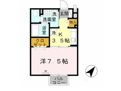 パサート辻野(1K/2階)の間取り写真