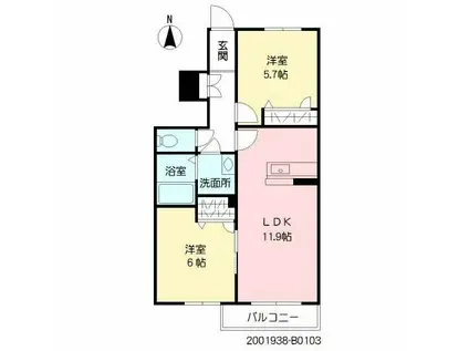 マリンガーデンB(2LDK/1階)の間取り写真