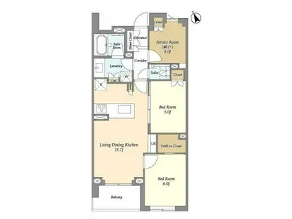 JP NOIE 等々力(2SLDK/7階)の間取り写真