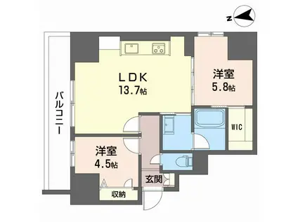 ナナアーク荒町(2LDK/5階)の間取り写真