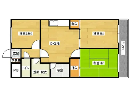 VILLA七軒茶屋(3DK/6階)の間取り写真