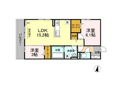 クレアレセント(2LDK/3階)の間取り写真