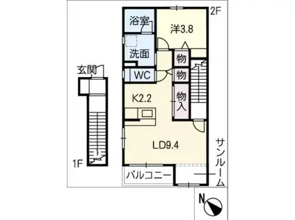 アステール(1LDK/2階)の間取り写真