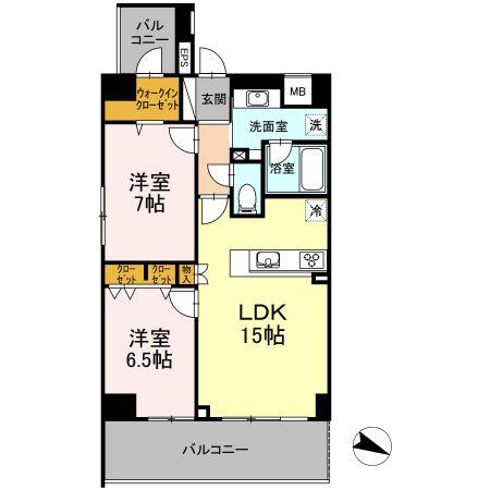D GRANDE 鹿児島中央(2LDK/3階)の間取り写真