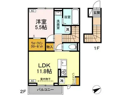 セレスティア松浪(1LDK/2階)の間取り写真