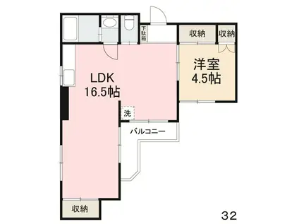 中野町マンション(1LDK/3階)の間取り写真