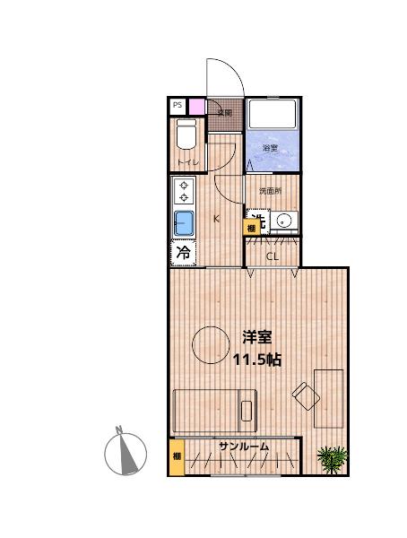 EVEN II(1K/2階)の間取り写真