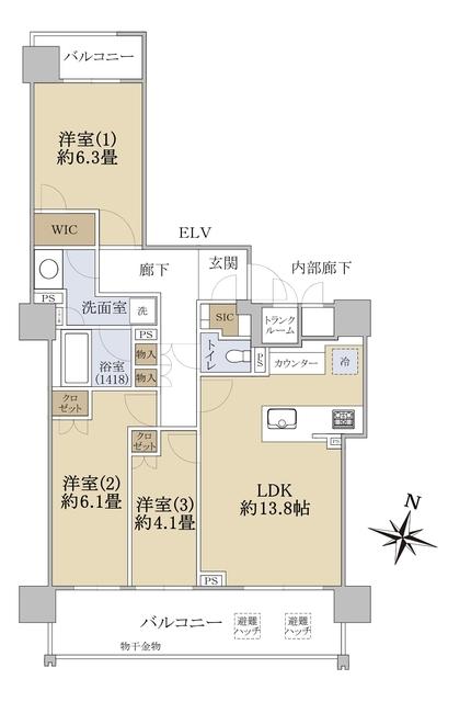 ブランズ円山裏参道レジデンス(3LDK/4階)の間取り写真