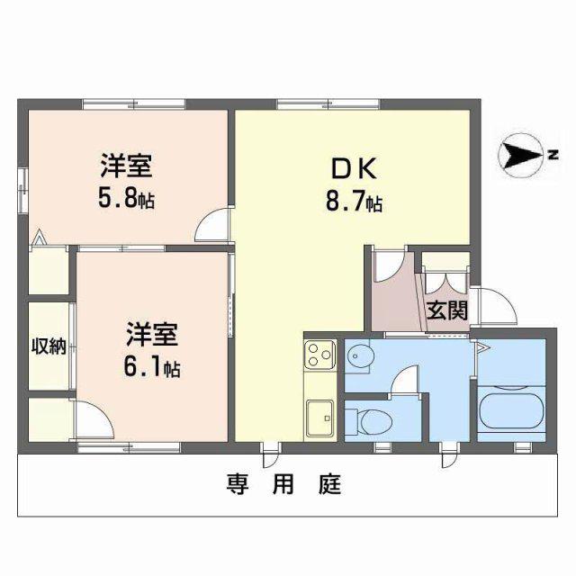 ラヴェール英賀保(2DK/1階)の間取り写真