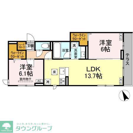 D PAINA 宿河原6 II(2LDK/1階)の間取り写真