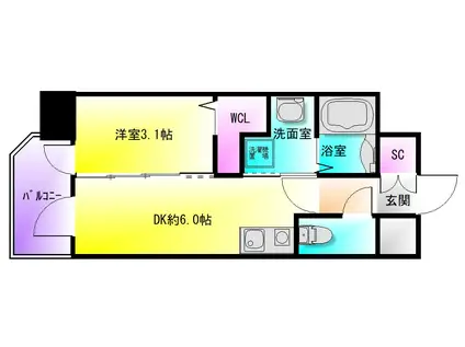 エステムコート大阪プリューム(1DK/15階)の間取り写真