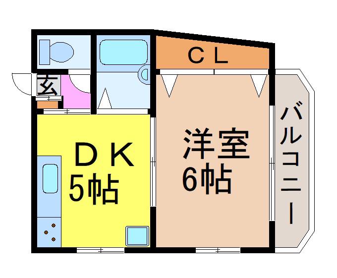 エクセランス台町(1DK/2階)の間取り写真