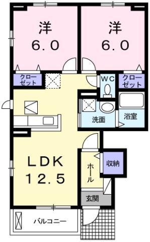 クラール 安宅D(2LDK/1階)の間取り写真