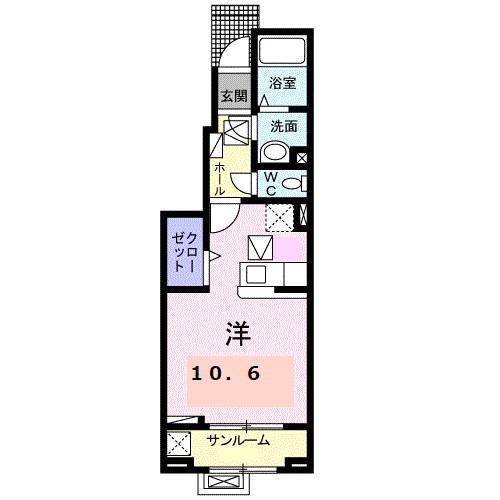 グレイスフル.ウイング(ワンルーム/1階)の間取り写真