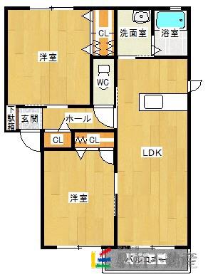 ジョイコートB棟(2LDK/2階)の間取り写真