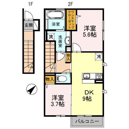 グランデディーオ A棟(2DK/1階)の間取り写真