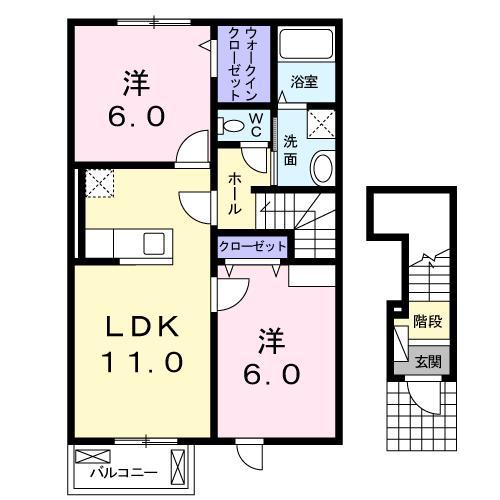 リバーサイドカーサ A(2LDK/2階)の間取り写真