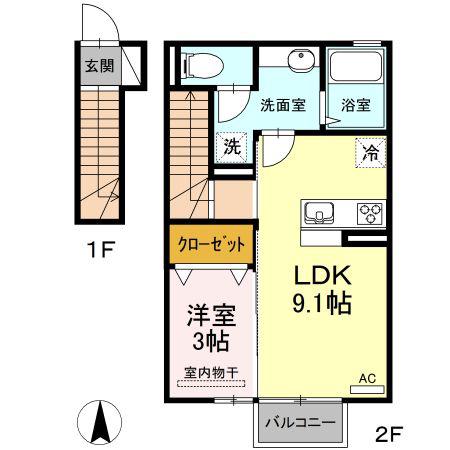 ラ・シエル(1LDK/2階)の間取り写真