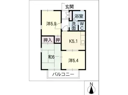 グリーンステージ白山 C(3K/1階)の間取り写真