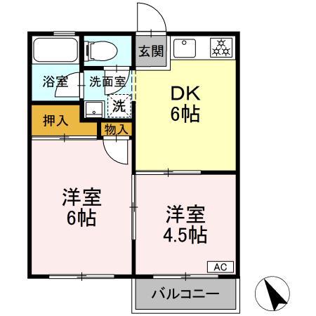 コーポふじ2(2DK/2階)の間取り写真