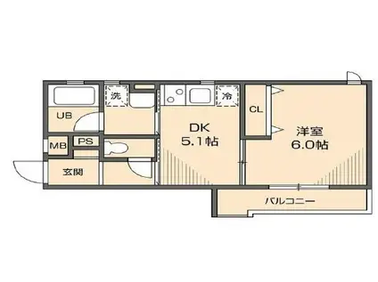 ファミール烏山(1DK/2階)の間取り写真