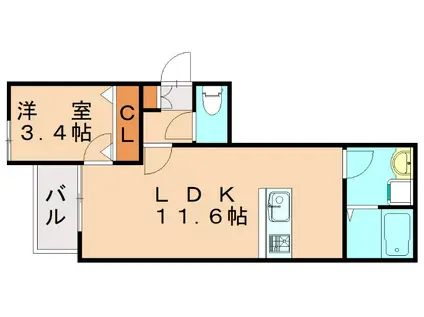 周船寺2丁目AP 1号棟(1LDK/3階)の間取り写真