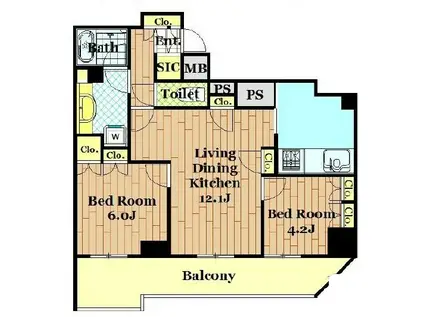 グランドパーク池尻大橋(2LDK/1階)の間取り写真