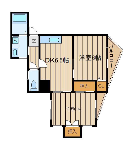 ティーエム石井(2DK/4階)の間取り写真