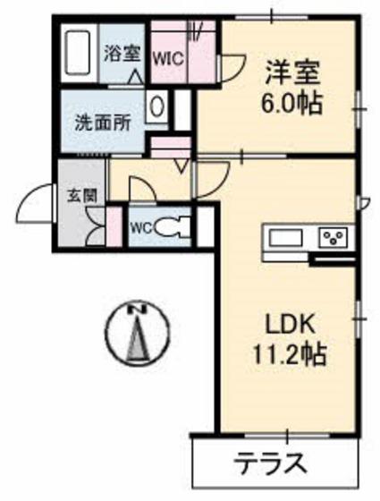 ベレオ花尻(1LDK/1階)の間取り写真