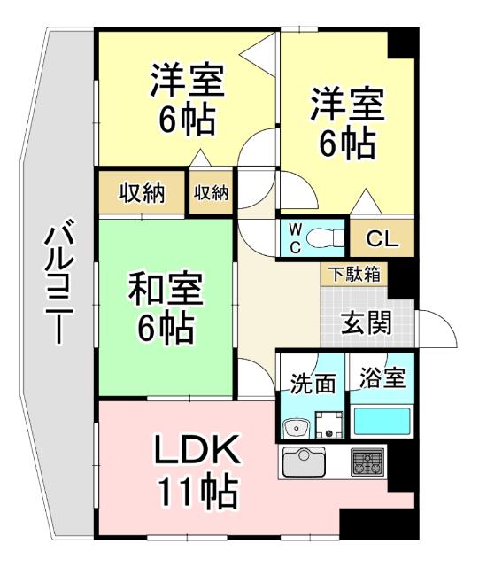 パレス西小倉(3LDK/11階)の間取り写真