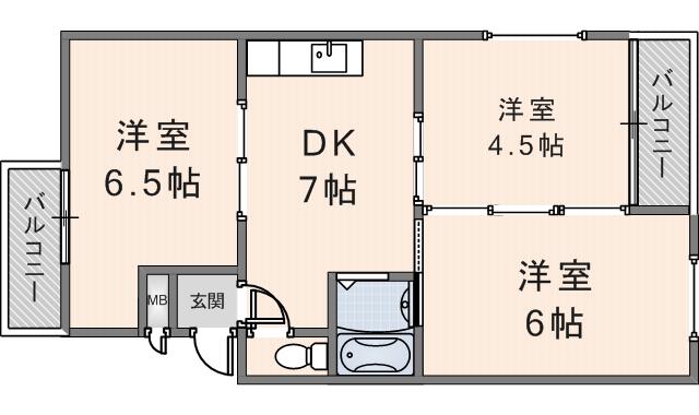 ニッコーハイツ東花園(3DK/2階)の間取り写真