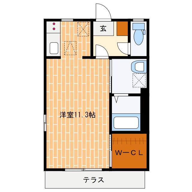 ディアスKYI(ワンルーム/1階)の間取り写真