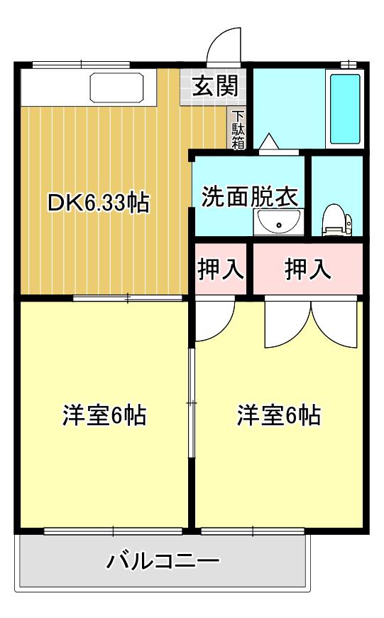 コーポ虹(2DK/2階)の間取り写真