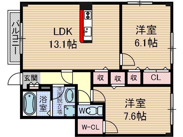 ディアコート(2LDK/1階)の間取り写真