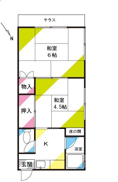 コーポ若草A(2K/1階)の間取り写真