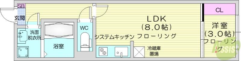 AMELO台原(1LDK/3階)の間取り写真