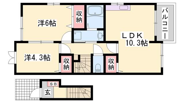 エストアロッジオ(2LDK/2階)の間取り写真