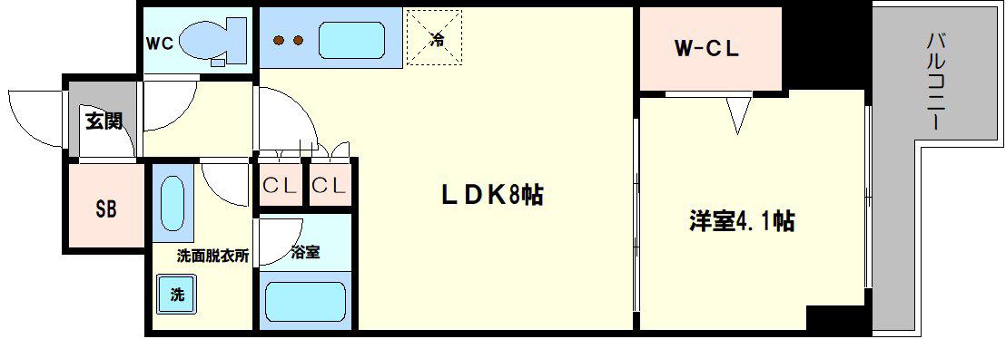 クロスレジデンス阿波座(1LDK/3階)の間取り写真
