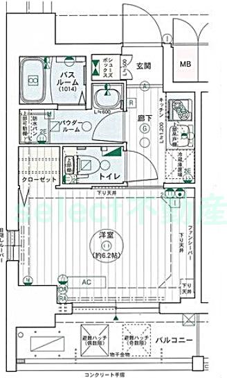 エステムコート名古屋泉プラチナムゲート(1K/2階)の間取り写真