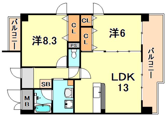 パレセゾン(2LDK/5階)の間取り写真